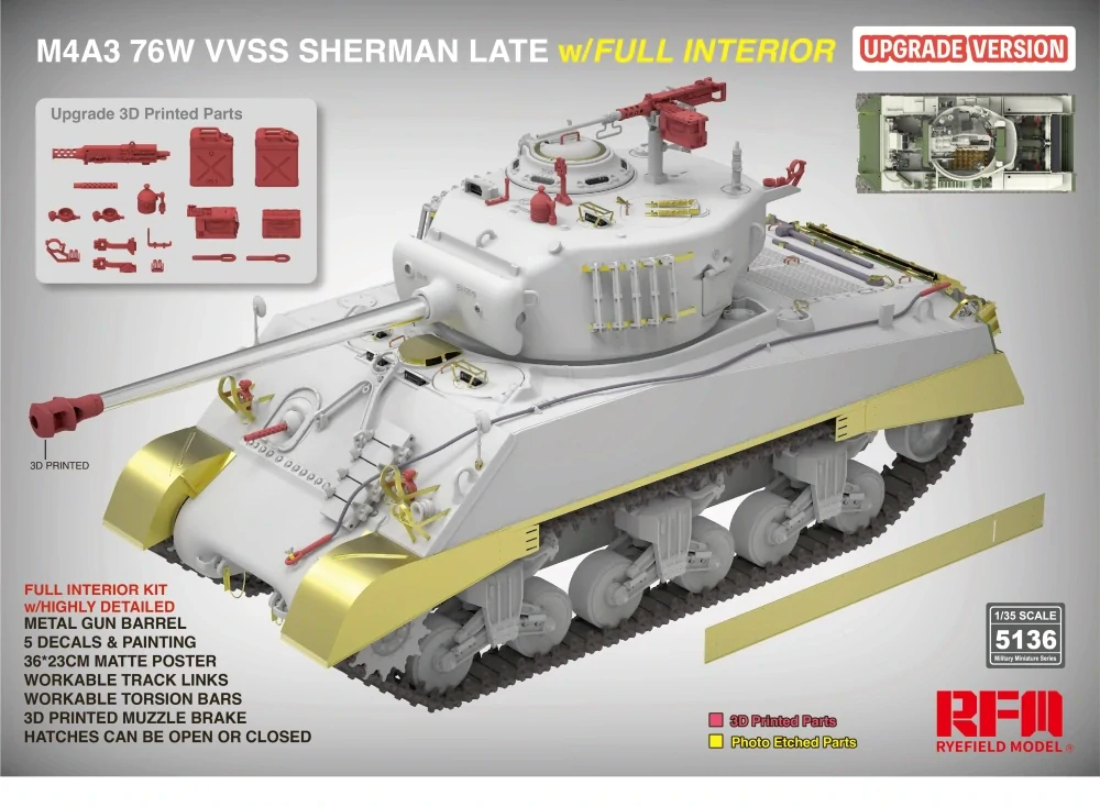 RFM M4A3 76W VVSS Sherman late UPGRADE full interior 1/35