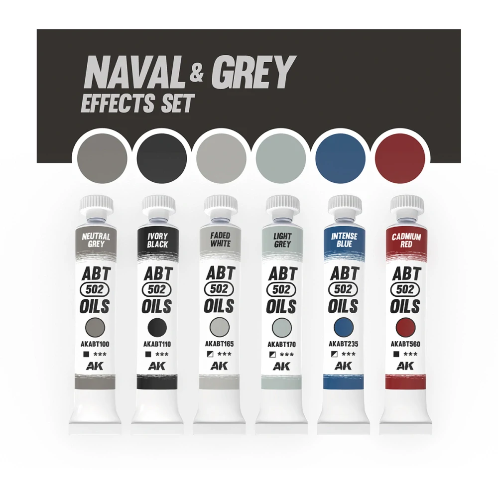 AK Naval & Grey Effects set (6x20ml) / Sada olejových barev - Lodě a námořnictvo