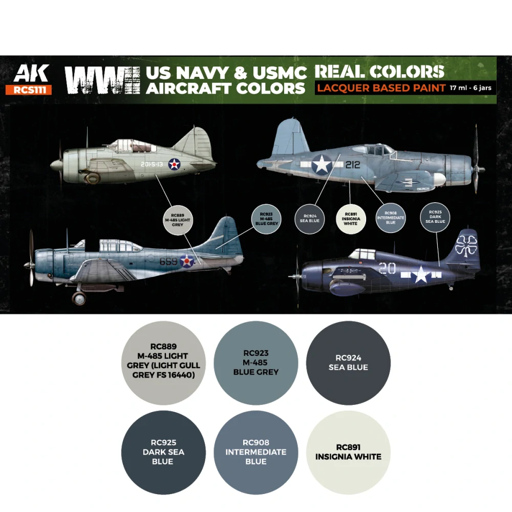 AK WWII US Navy & USMC Aircraft Colors set (6x 17ml)