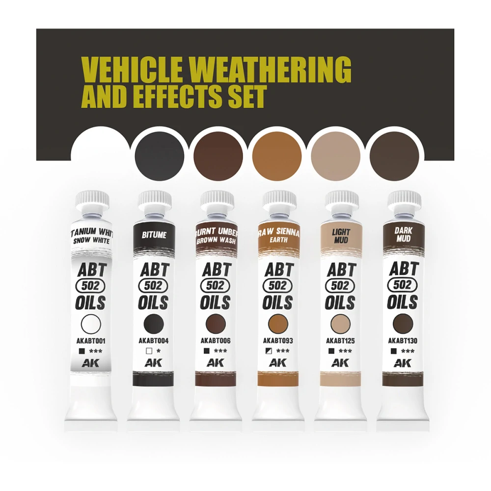 AK Vehicle Weathering Effects set (6x20ml) / Sada olejových barev - Technika