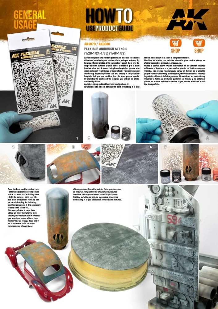 AK Flexible Airbrush Stencil 1/20 – 1/24 – 1/35 / Stříkací patinovací šablona