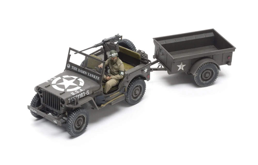 Takom U.S. Army 1/4 ton utility truck with 1/4 ton utility trailer & MP figure (souprava Jeep Willys) 1/35