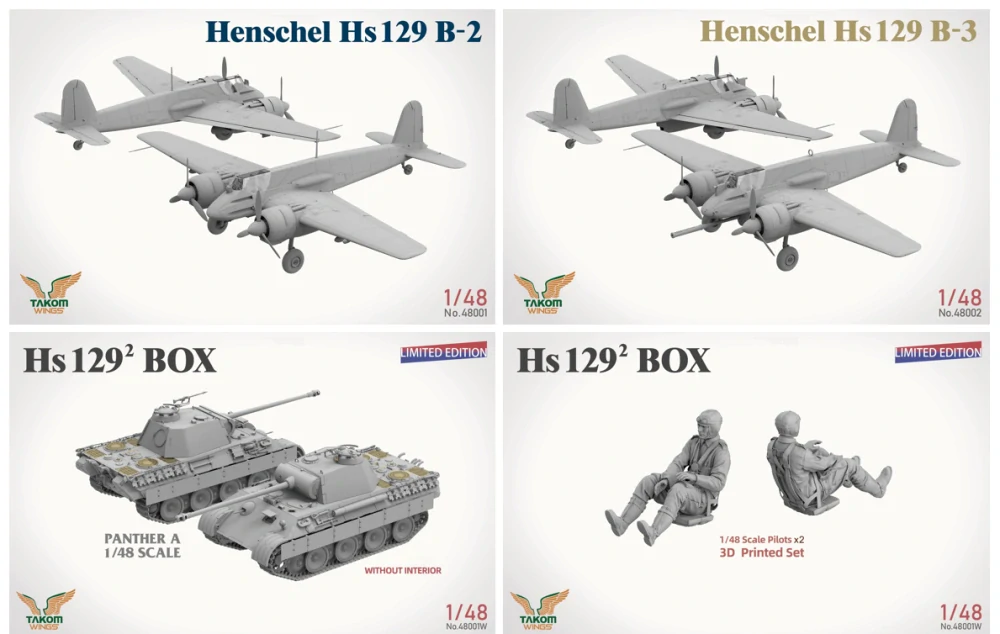Takom Hs129² BOX Hs129B2+Hs129B3+Figuren+PantherA - Limited edition! 1/48