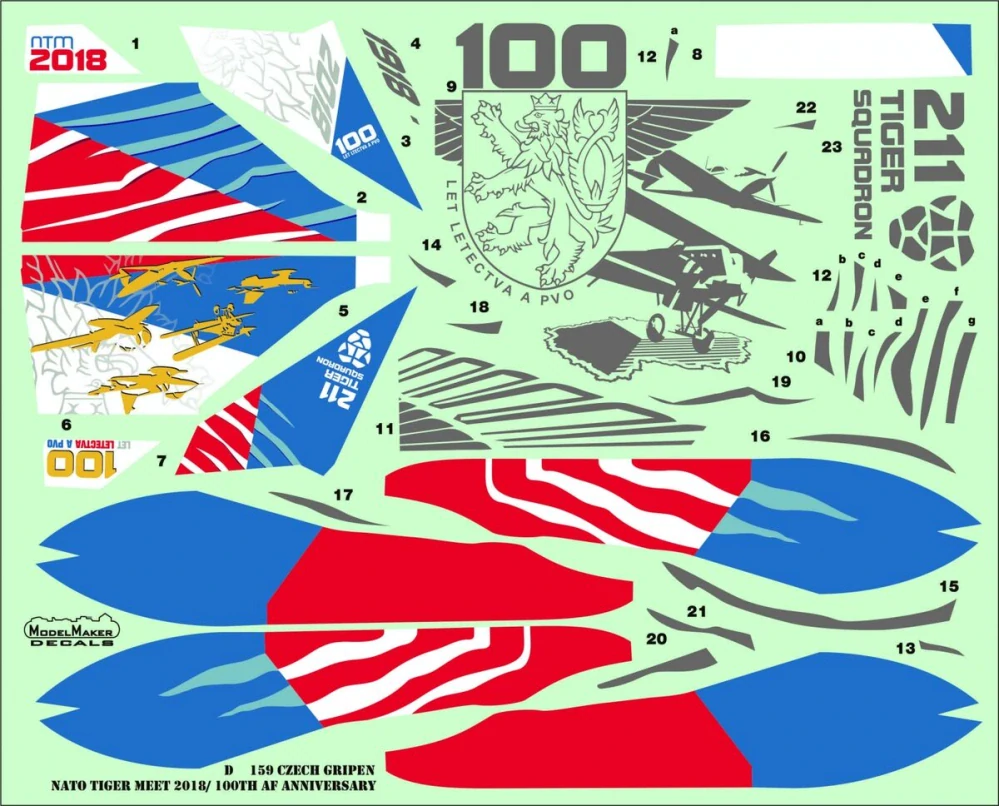 Model Maker Decals Czech Gripen 100 Years of Aviation / NTM 2018 - decal set (ČR) 1/48