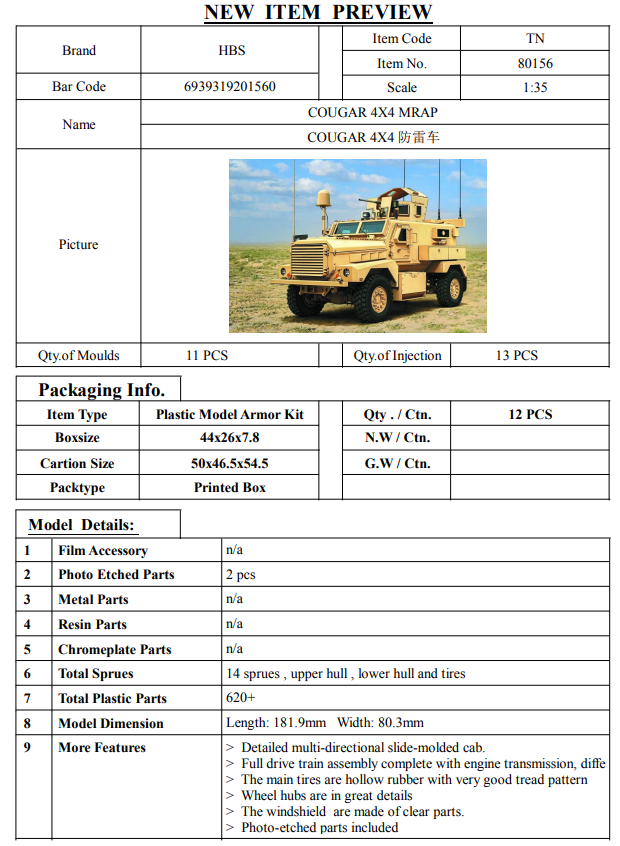 Hobby Boss Cougar 4X4 MRAP 1/35