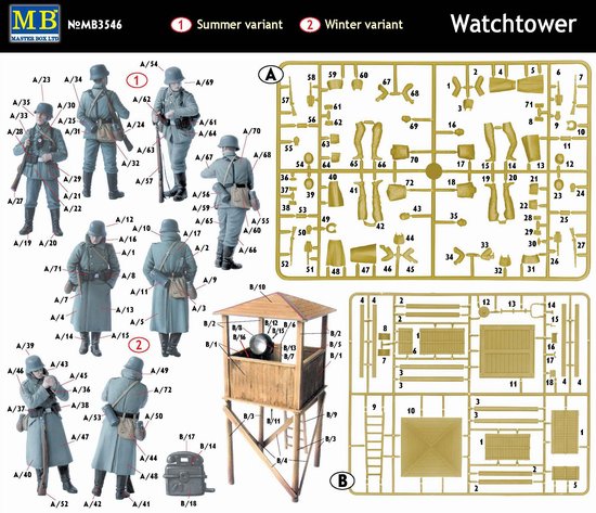 Master Box Watch Tower, 4 Figures, Watch tower with search light and phone 1/16