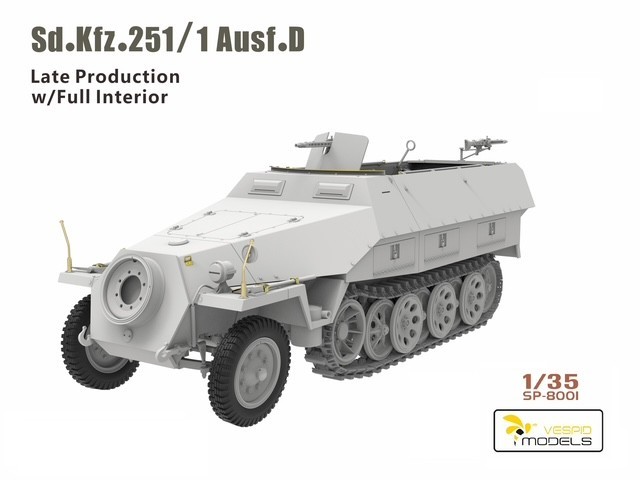 Vespid Models Sd.Kfz.251/1 Ausf.D Late Production w/Full Interior Metal parts + 3D printed parts + 3D printed tires 1/35