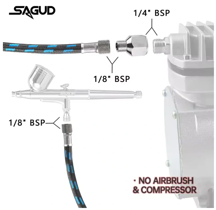 Sagud Hadička k airbrush pistoli 2v1 1/8"- 1/8" + Redukce - 1/4" 1,8m - opletená