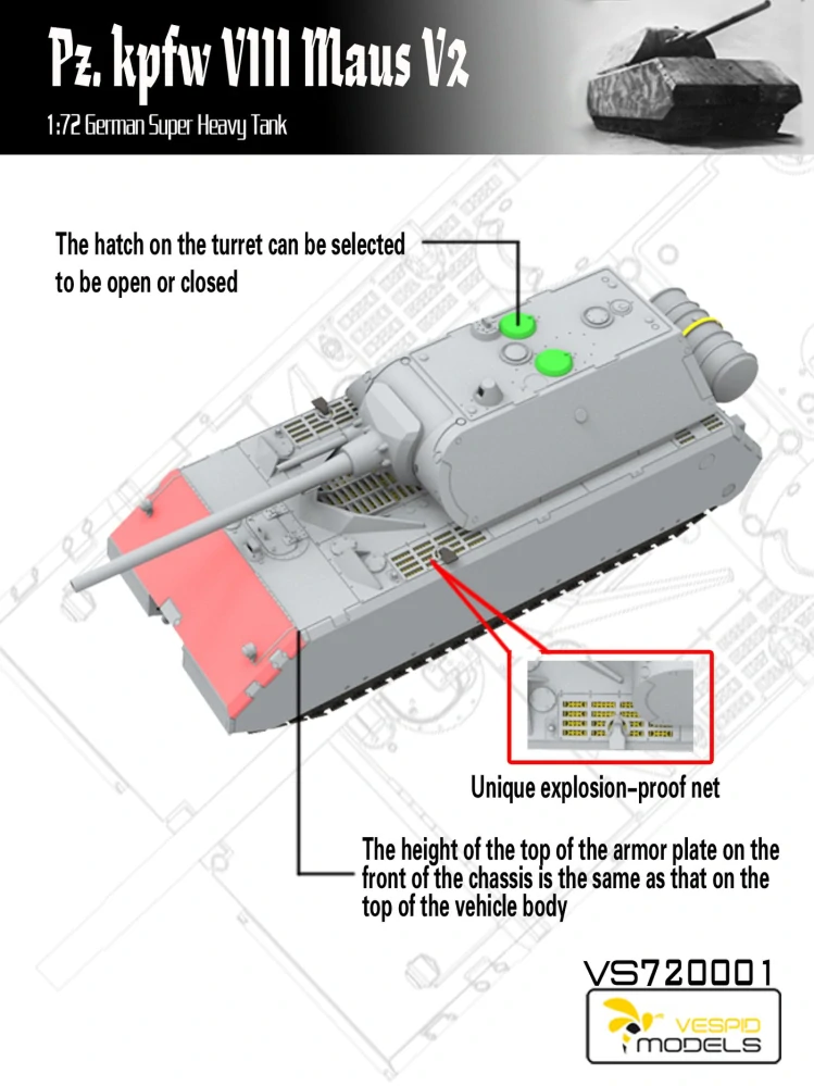 Vespid Models Pz.Kpfw. VIII Maus V2 German Super Heavy Tank 1/72