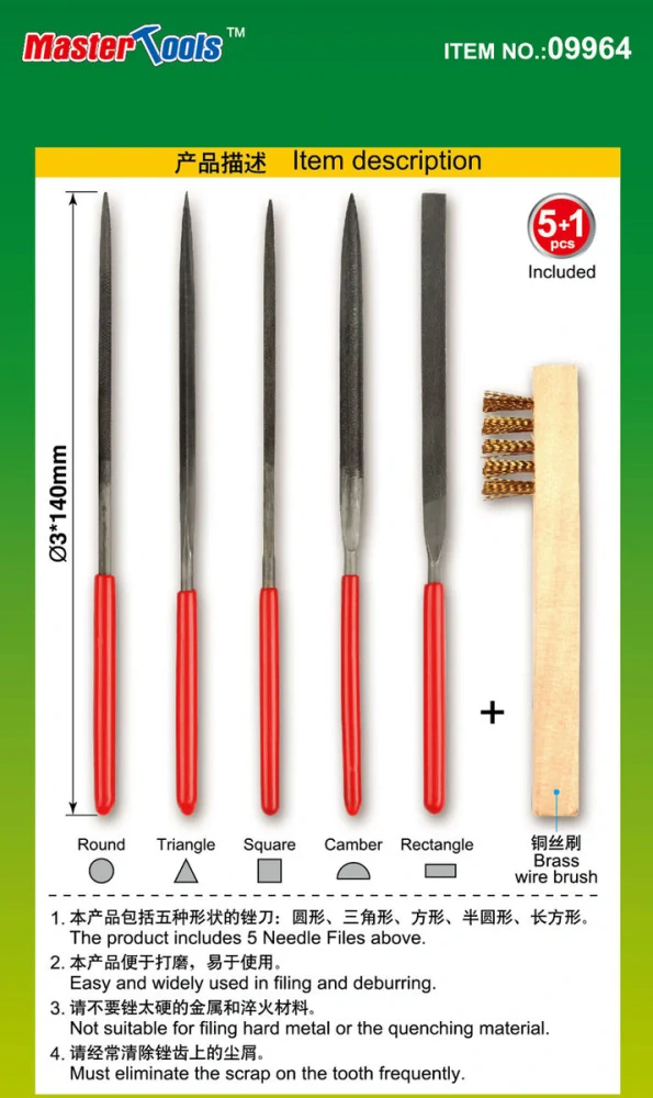 Master Tools Assorted needle files set (Middle-Toothed) / Set jemných jehlových pilníků 6v1