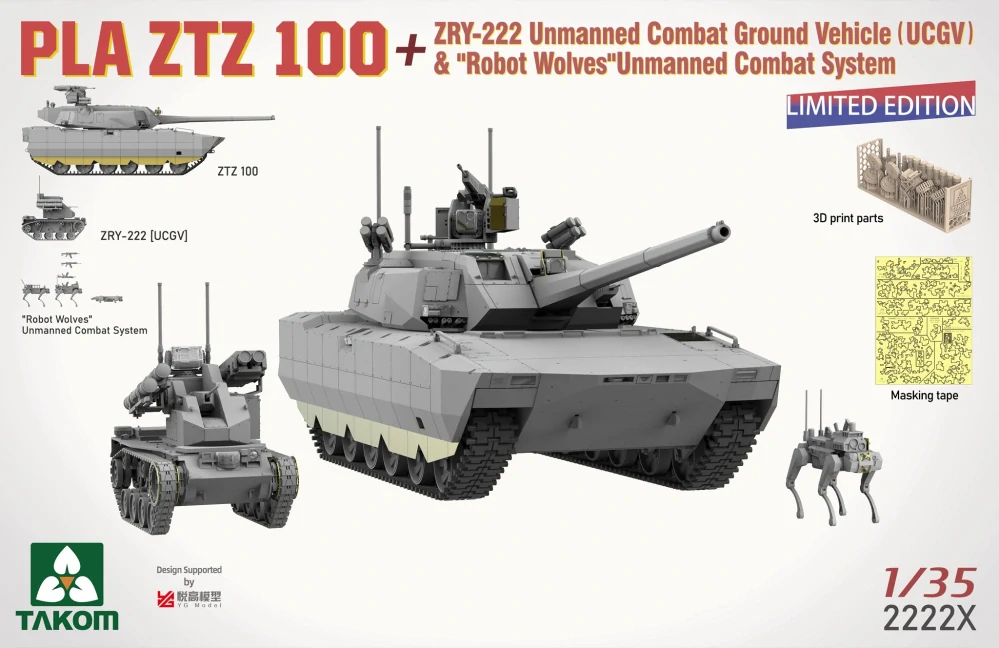 Takom PLA ZTZ 100 + ZRY-222 + Robot Wolves + 3D resin díly + Masky - Limited Edition! 1/35