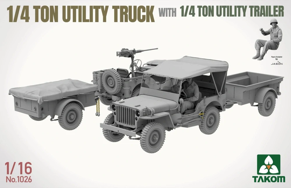 Takom ¼-ton utility truck w. ¼-t. utility trailer (Jeep) 1/16