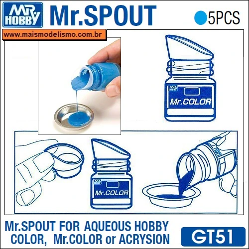 Spout for Mr. Color / Aqueous Hobby Color (5 pcs) / Nasazovací nálevka na barvy 10ml