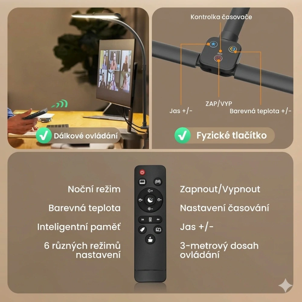 Pracovní LED lampa dvojramenná (stmívatelná) s dálk. ovládáním - 24W, 80cm
