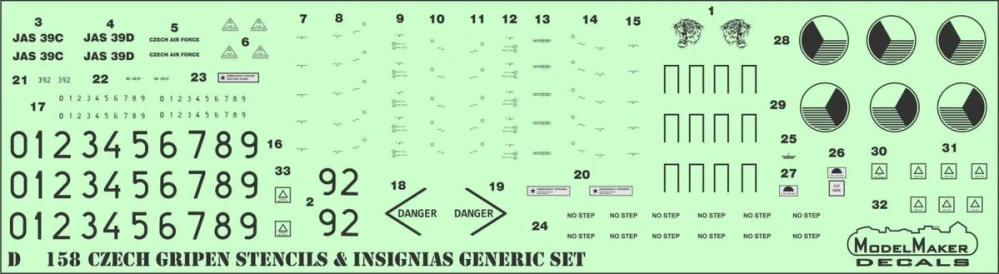 Model Maker Decals Czech Gripen Stencils & Insignias Generic Set - decal set (ČR) 1/72