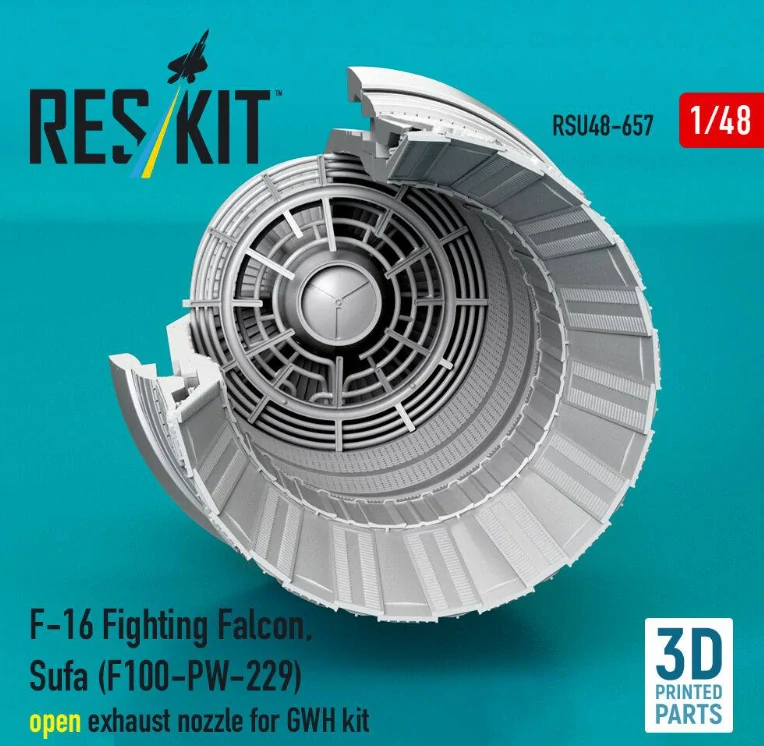 Reskit Lockheed Martin F-16 Fighting Falcon / Sufa - F100-PW-229 Open Exhaust Nozzle (for GWH Kits / 3D-Printed) 1/48