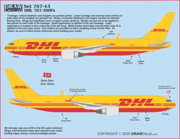 Draw Decal Boeing 767-300F - DHL Cargo 1/144