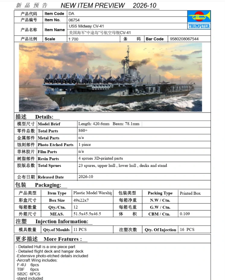 Trumpeter USS Midway CV-41 1/700 (Předobjednávka prosinec/leden)