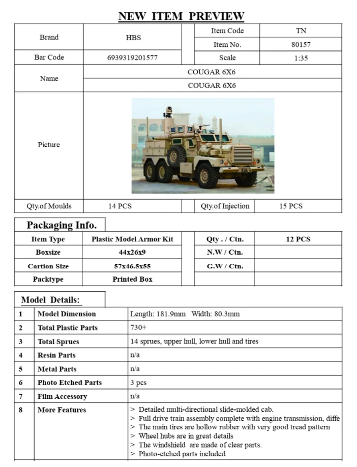 Hobby Boss Cougar 6x6 1/35 (Předobjednávka leden/únor)