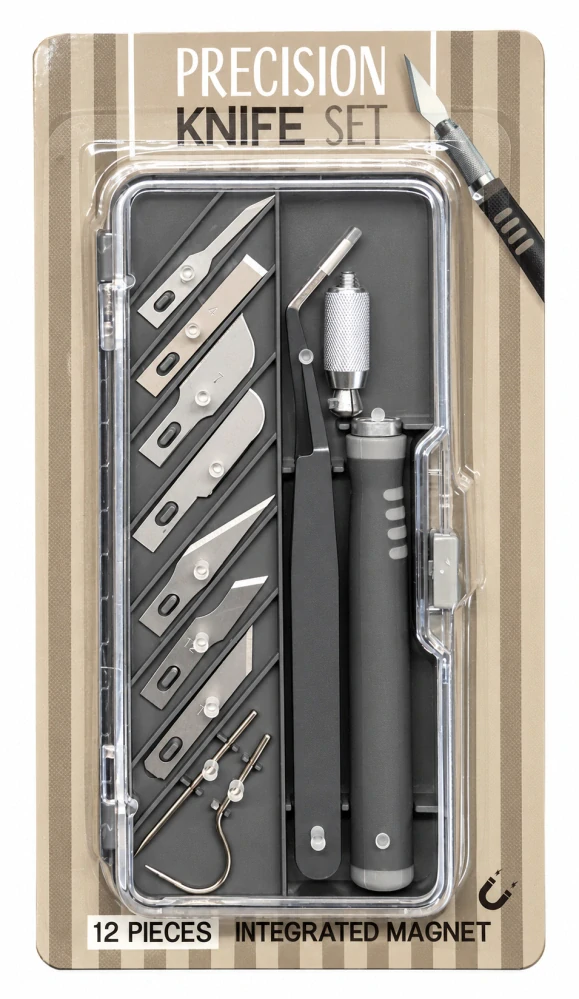 Set modelářského nože, čepelí a pinzety 12v1