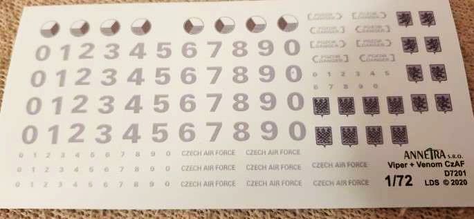 Annetra Mi-17 + Mi-24 znaky a trupová čísla pro NATO kamufláže - decal set (ČR) 1/72
