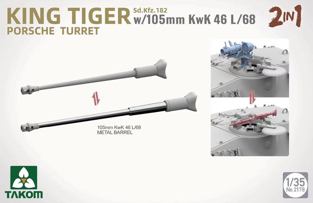 Takom King Tiger Porsche Turret w/105mm KwK 46 L/68 (2in1) 1/35