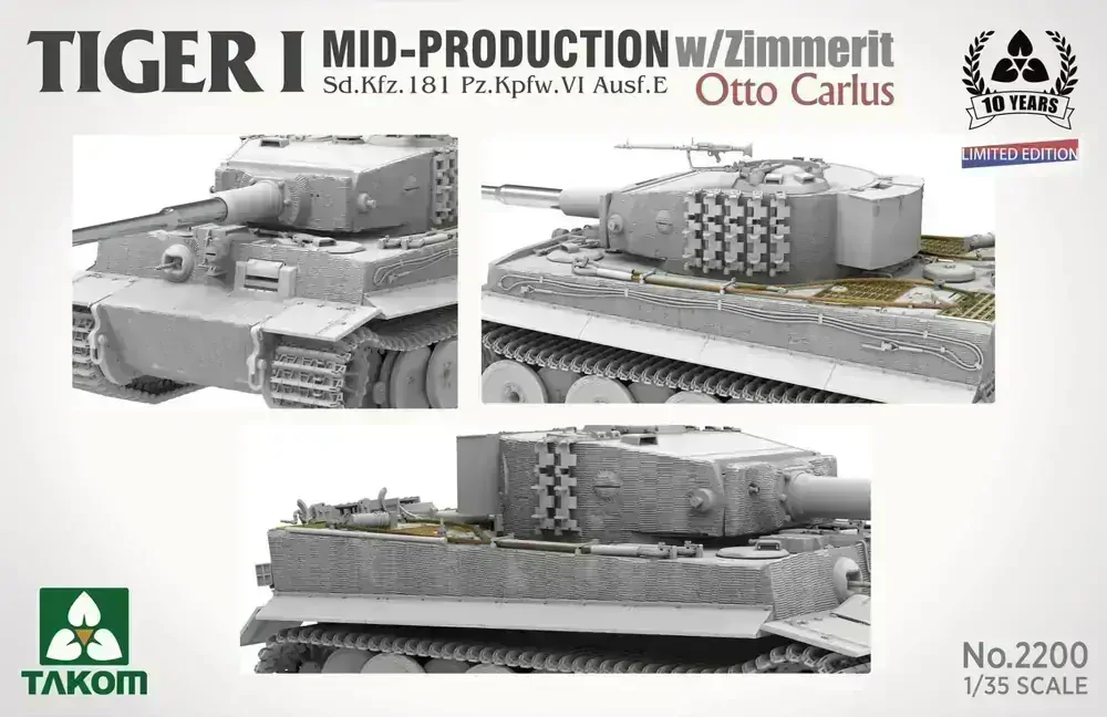 Takom Tiger I Mid Production w/zimmerit Sd.Kfz. 181 Pz.Kpfw. VI Ausf. E Otto Carius - Limited! 1/35