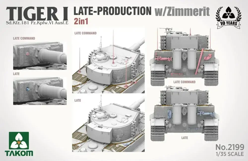 Takom Tiger I Late Production w/zimmerit Sd.Kfz. 181 Pz.Kpfw. VI Ausf. E (Late/Late Command) 1/35