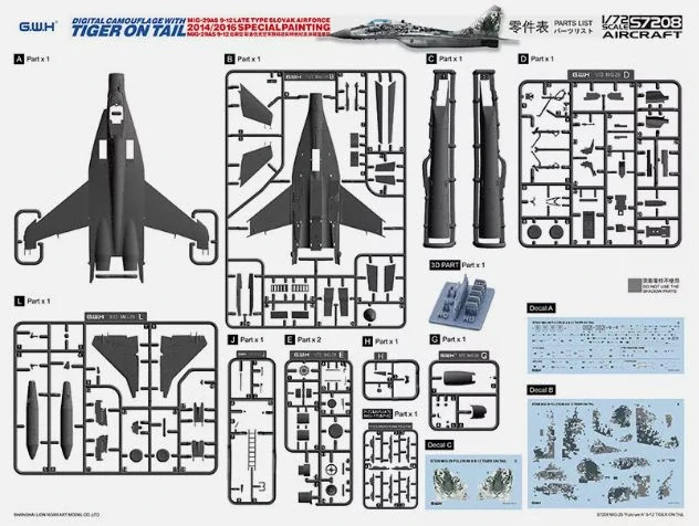 G.W.H MiG-29 AS Slovak Air Force 2014/2016 Special Painting /w New Tool 3D printed parts 1/72