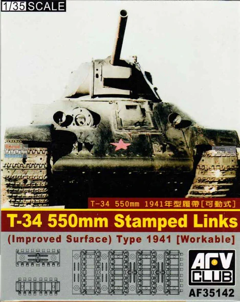 AFV Club Soviet T-34 550mm Stamped Links (Improved Surface) Workable - pohyblivé pásy 1/35