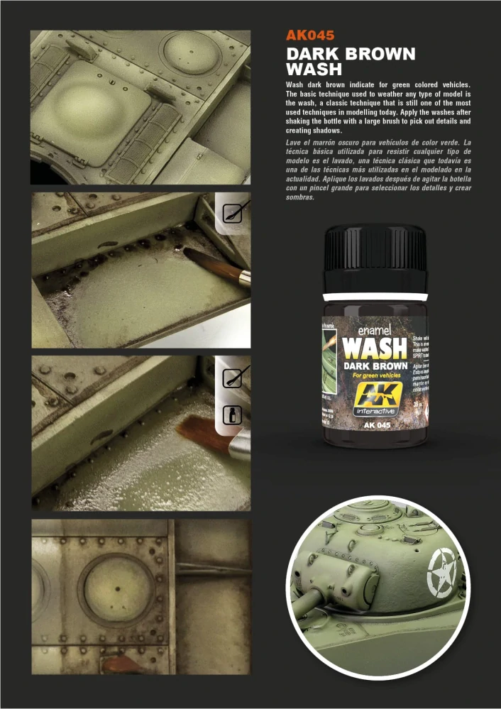 AK Dark Brown Wash For Green Vehicles - 35ml / Tmavě hnědá pro zelená vozidla