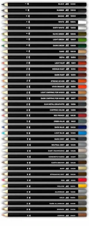 AK Weathering pencils: Deluxe edition box / Kompletní set patinovacích akvarelových tužek (37ks)