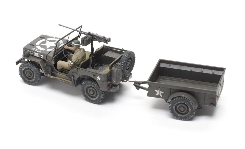 Takom U.S. Army 1/4 ton utility truck with 1/4 ton utility trailer & MP figure (souprava Jeep Willys) 1/35