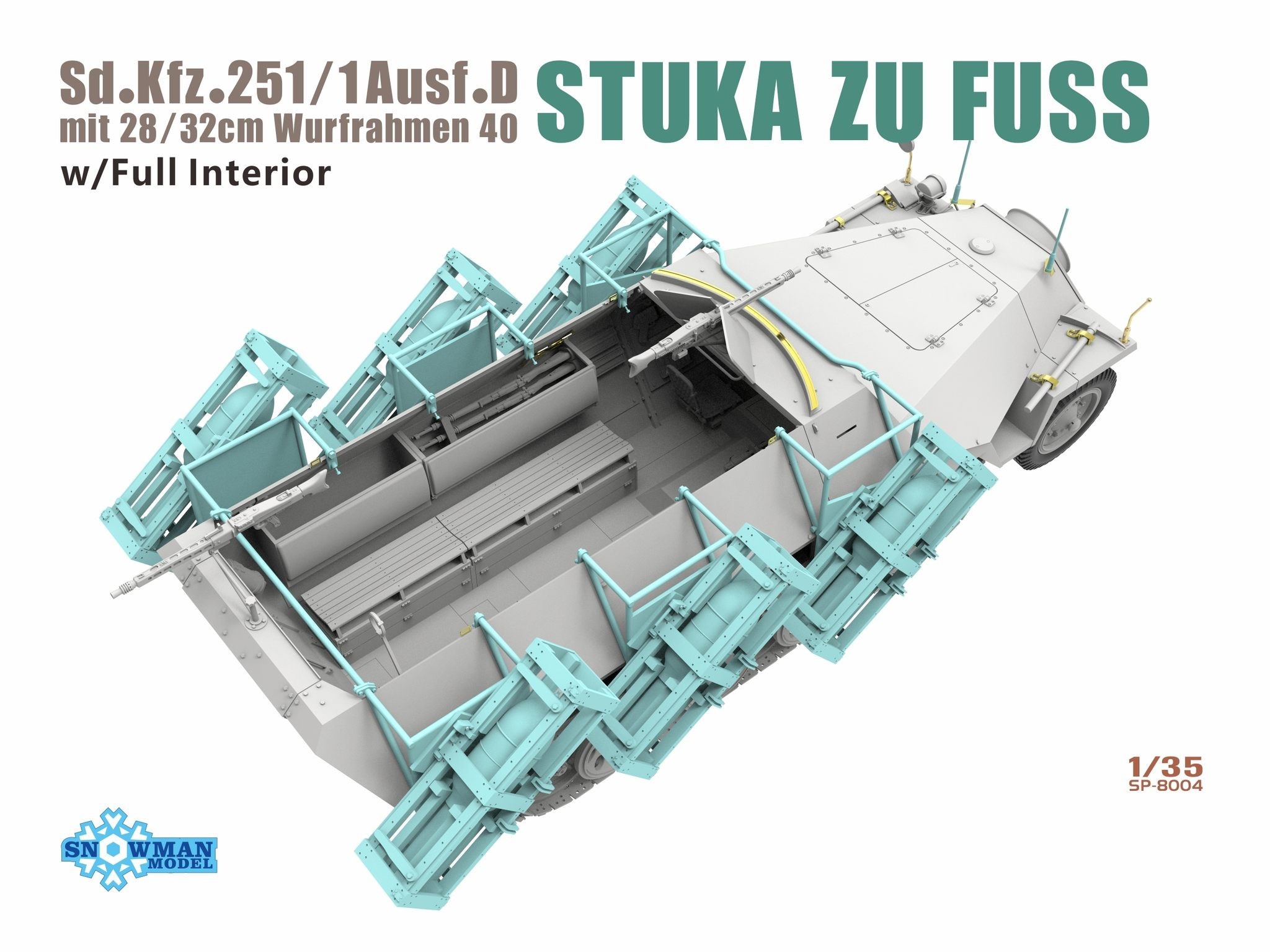 Vespid Models Sd.Kfz.251/1 Ausf.D mit 28/32cm Wurfrahmen 40 Stuka Zu Fuss w/Full Interior Metal parts +3D printed parts+3D printing tire 1/35