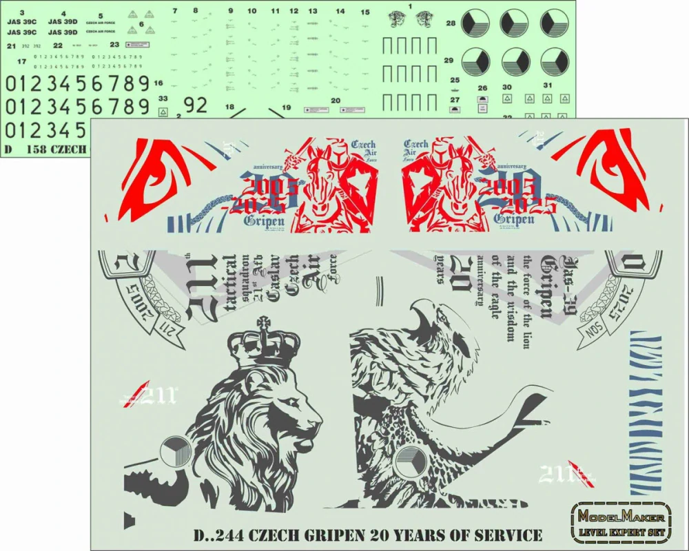 Model Maker Decals Czech Gripen 20 Years Of Service (For Kitty Hawk) - decal set (ČR) 1/48