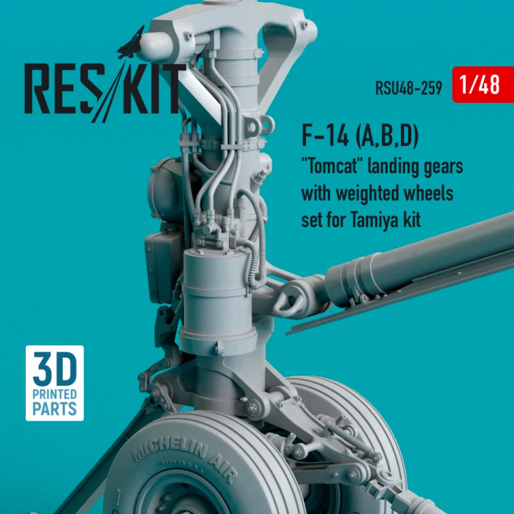 RES/KIT F-14 (A,B,D) "Tomcat" Landing Gears With Weighted Wheels Set For Tamiya Kit (Resin 3D print) - detail set 1/48
