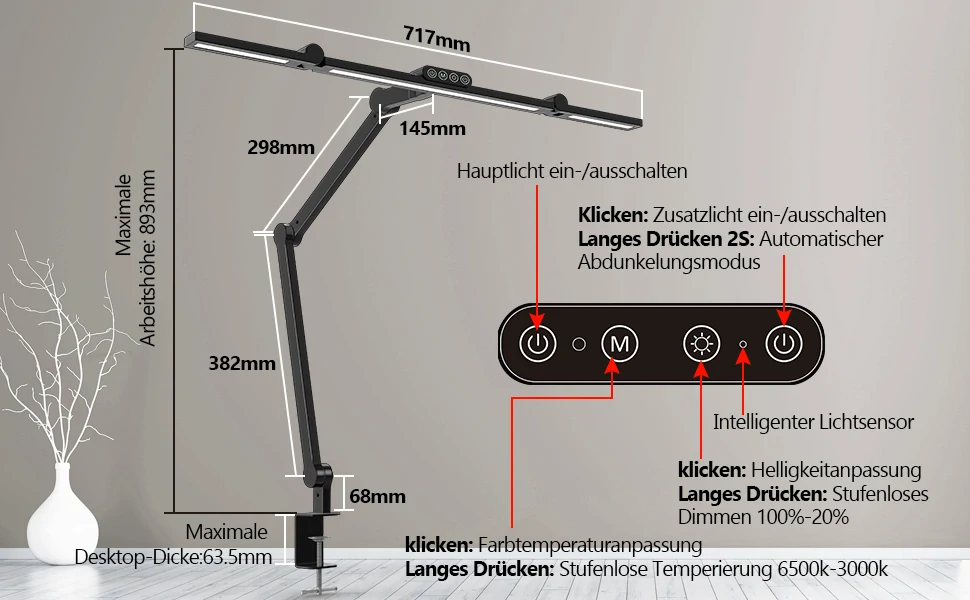 Pracovní LED lampa sklopná (stmívatelná) - 24W, 1500lm, 71cm