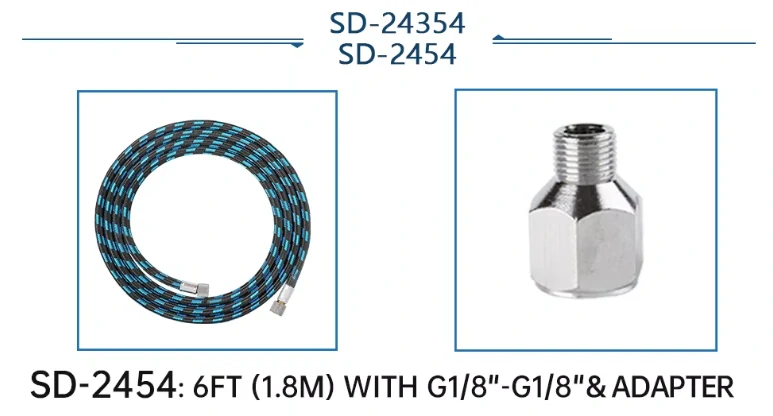 Sagud Hadička k airbrush pistoli 2v1 1/8"- 1/8" + Redukce - 1/4" 1,8m - opletená