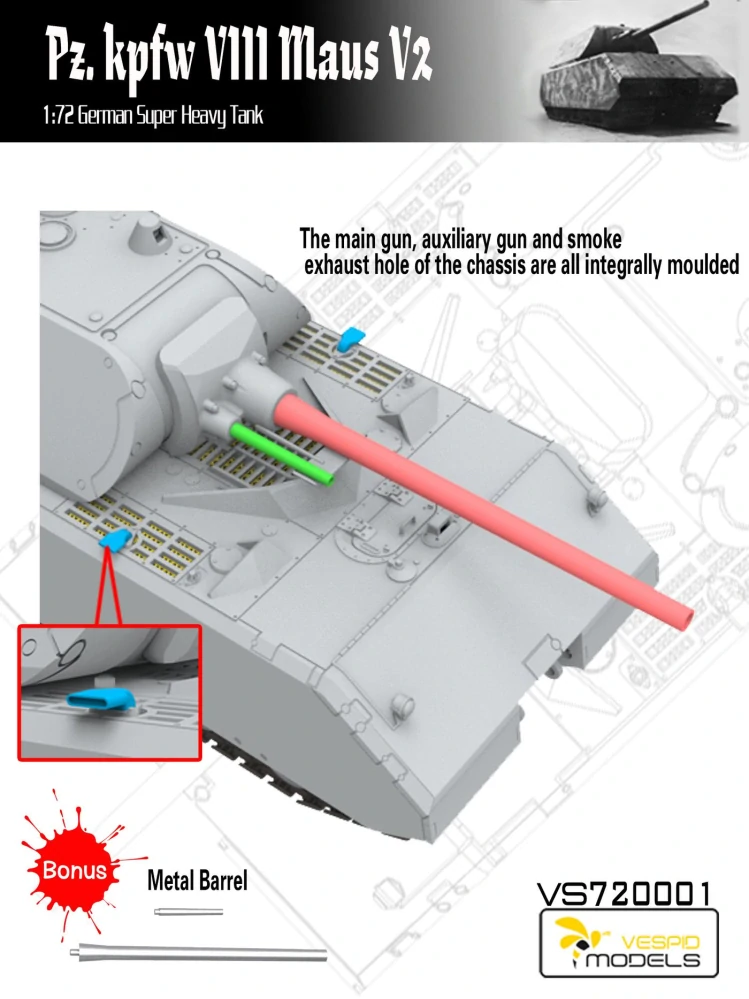 Vespid Models Pz.Kpfw. VIII Maus V2 German Super Heavy Tank 1/72