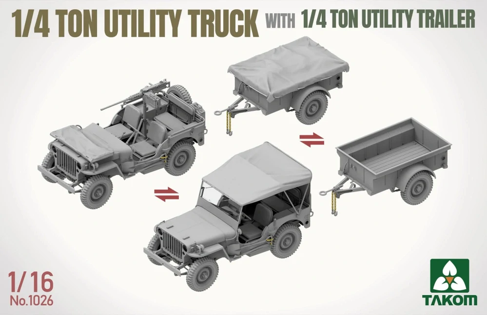 Takom ¼-ton utility truck w. ¼-t. utility trailer (Jeep) 1/16