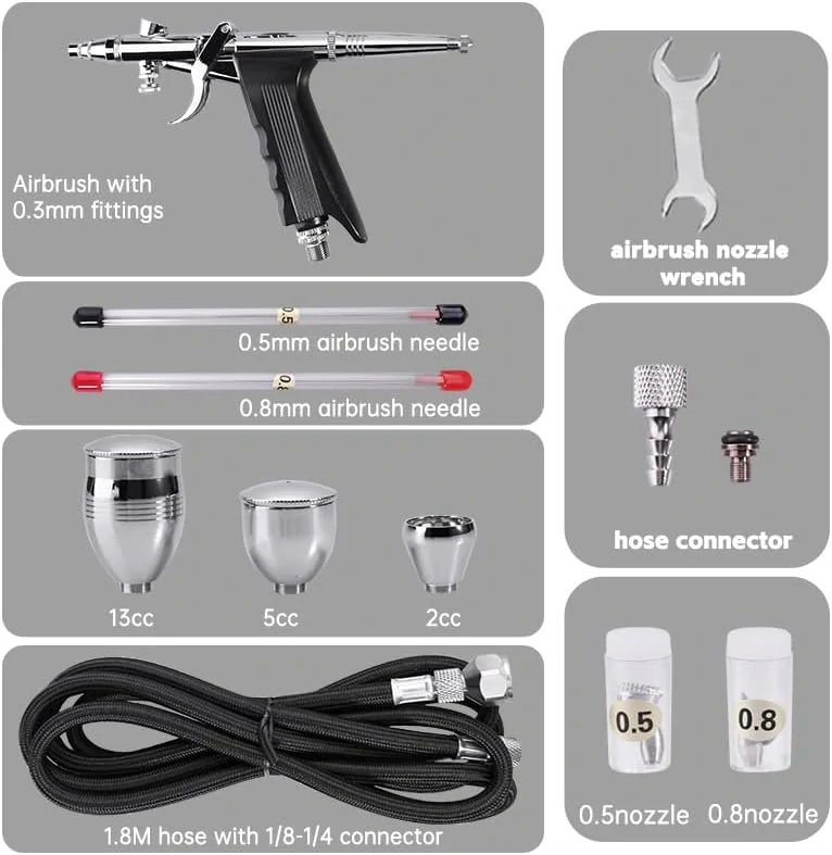 Langlengtec ‎116B Double Action Airbrush 3v1 0,3mm + 0,5mm + 0,8 mm (Trigger type)