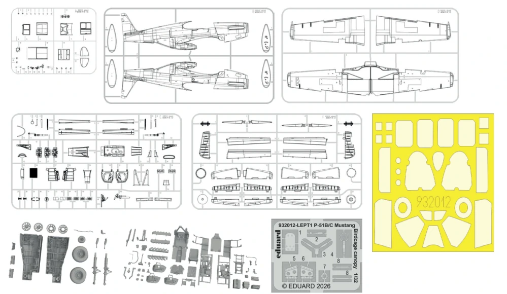 Eduard P-51B/C Mustang Birdcage canopy Hybrid 1/32 (Předobjednávka říjen)