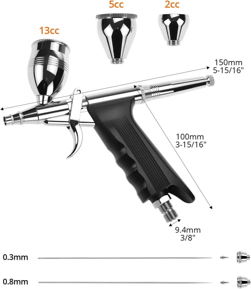 QWORK Double Action Airbrush 3v1 0,3mm + 0,5mm + 0,8 mm (Trigger type)