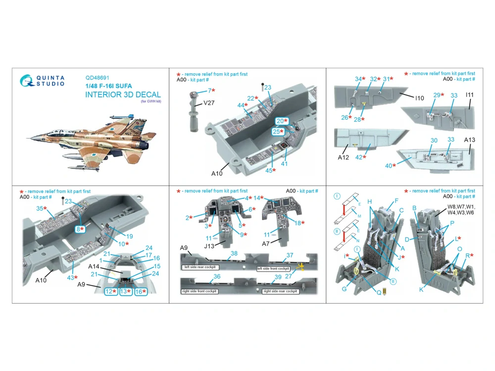 Quinta Studio Lockhhed Martin F-16 I Sufa - 3D-Printed & Coloured Interior (for GWH Kits) 1/48