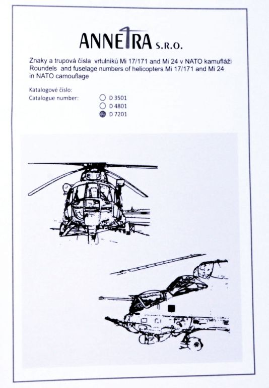 Annetra Mi-17 + Mi-24 znaky a trupová čísla pro NATO kamufláže - decal set (ČR) 1/72