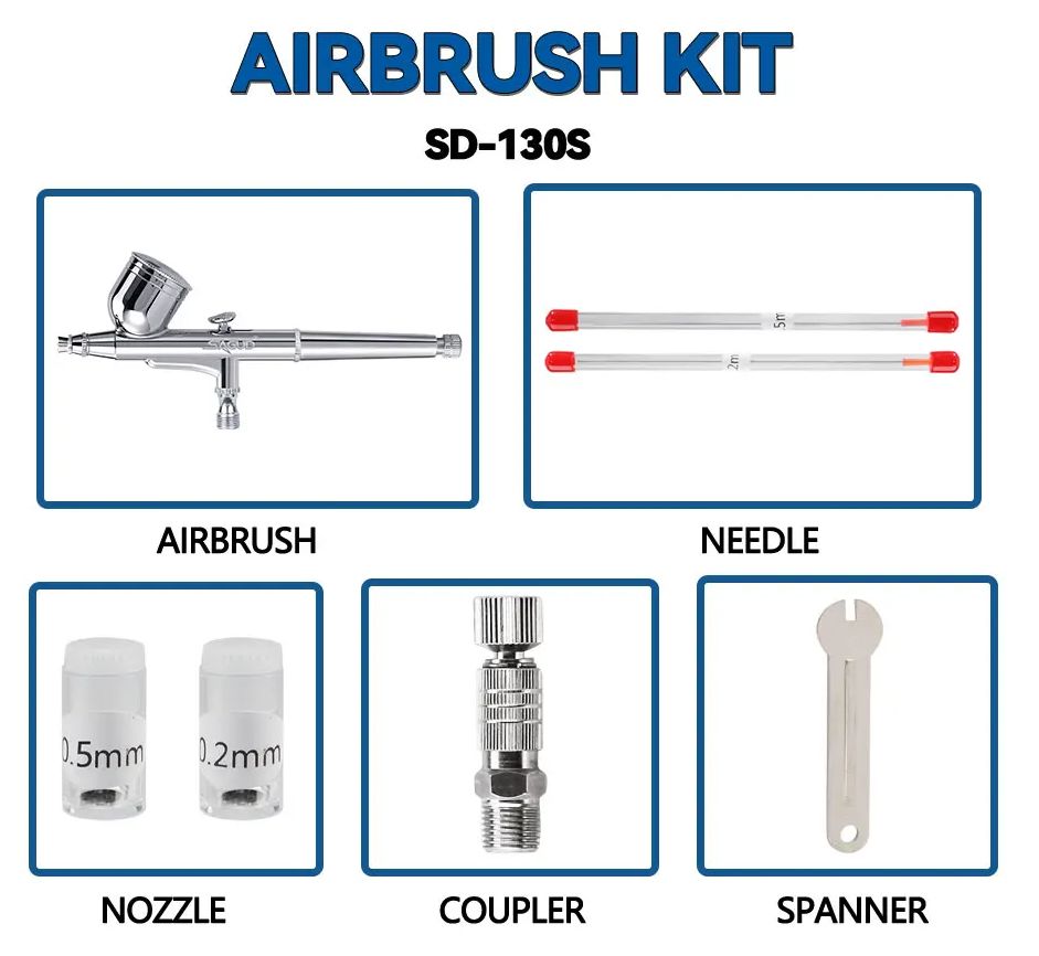 Sagud SD-130S Double Action Airbrush Set 0.2mm + 0.3mm + 0.5mm