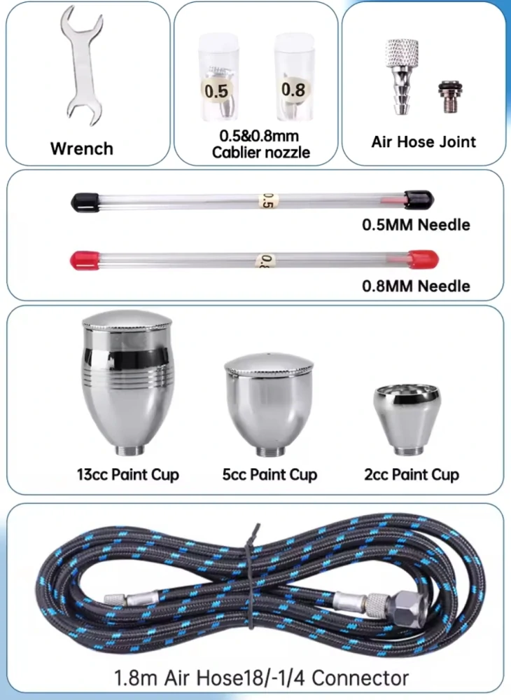 Sagud SD-116B Double Action Airbrush set 0.3mm + 0.5mm + 0.8mm (Trigger type)