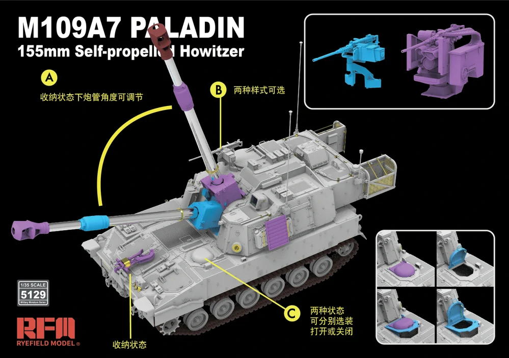 RFM M109A7 Paladin 155mm Self-propelled Howitzer w/workable tracks 1/35