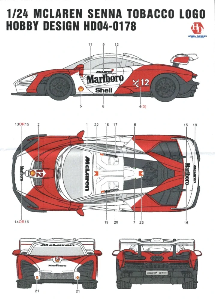 Hobby Design Mclaren Senna Tobacco - decal set 1/24