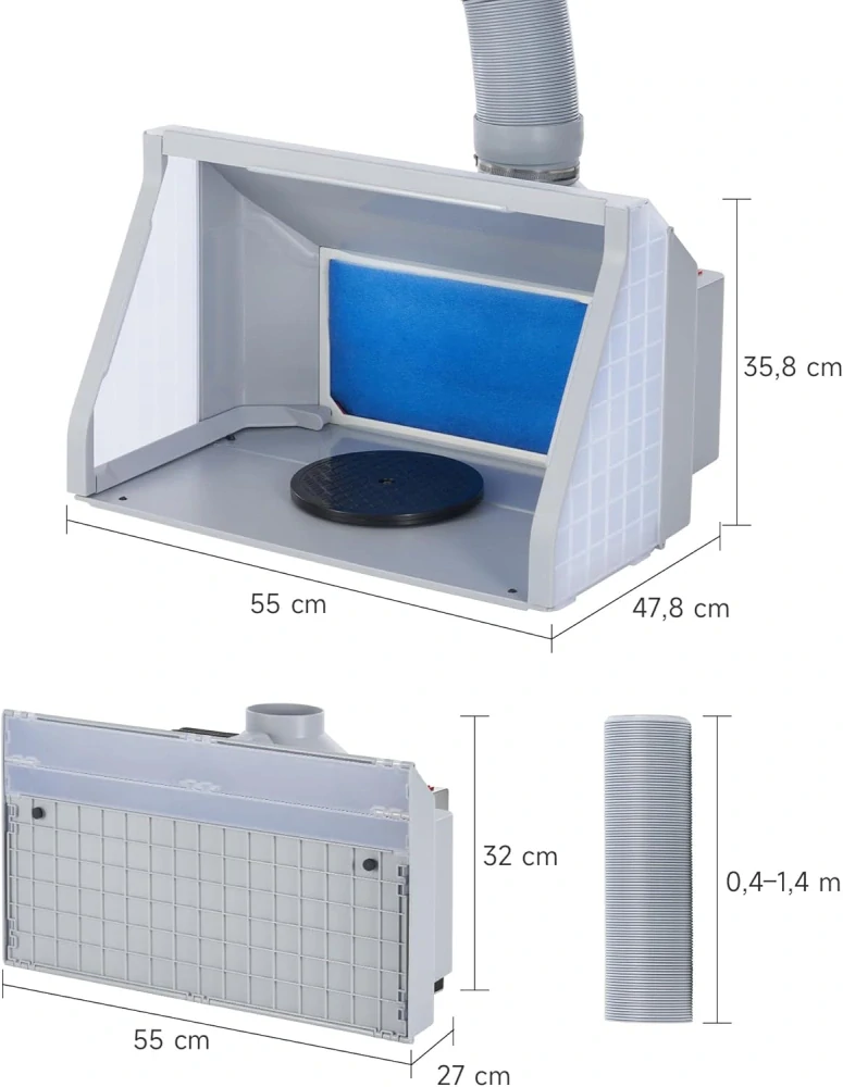 Stříkací filtrační box pro Airbrush 55cm - 9m3/min + LED + Ext. hadice